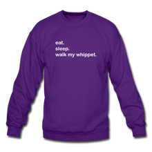 Load image into Gallery viewer, eat. sleep. walk my whippet. Crewneck Sweatshirt - purple